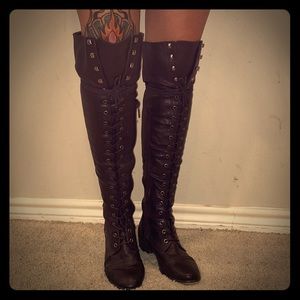 Knee High Lace Up Boots w/Ankle Zipper
